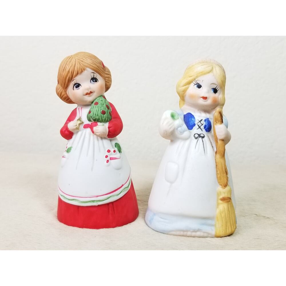 Christmas Jasco Bell Bisque Merri-Bell 4" Enesco 1978 Ceramic Figurine x2 Taiwan